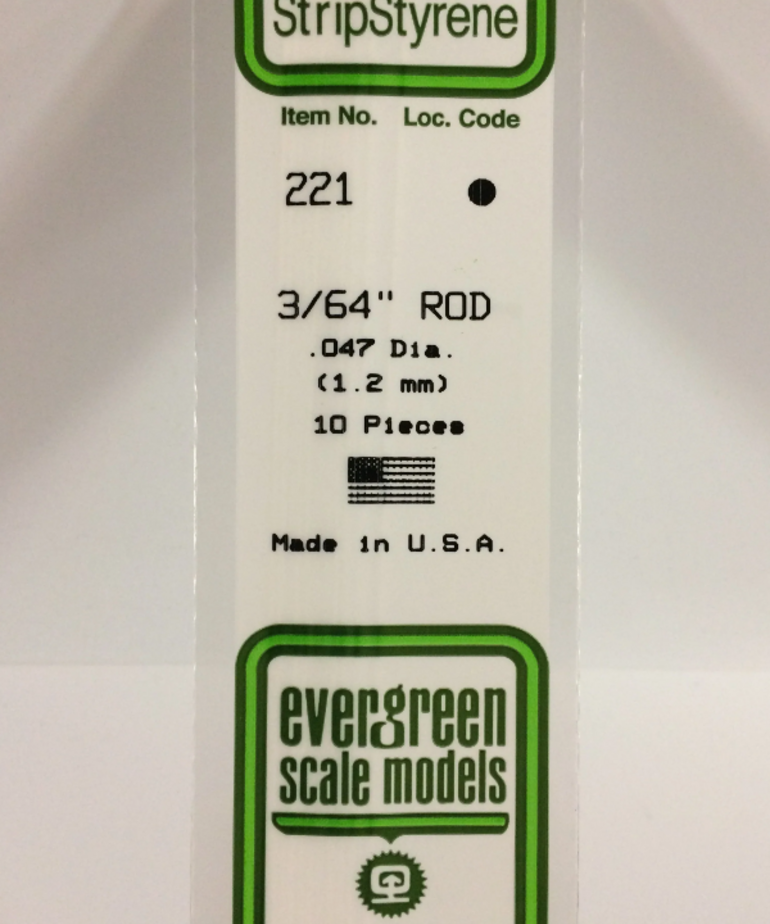 Evergreen Scale Models Evergreen 221 - .047" (1.2MM) X 14" OPAQUE WHITE POLYSTYRENE ROD (10) Pack