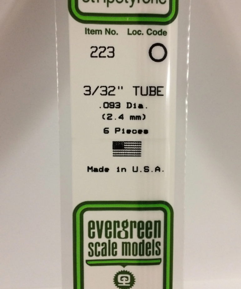 Evergreen Scale Models Evergreen 223 - .093" (2.4MM) X 14" OPAQUE WHITE POLYSTYRENE TUBING (6) Pack