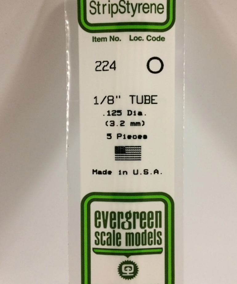Evergreen Scale Models Evergreen 224 - .125" (3.2MM) X 14" OPAQUE WHITE POLYSTYRENE TUBING (5) Pack
