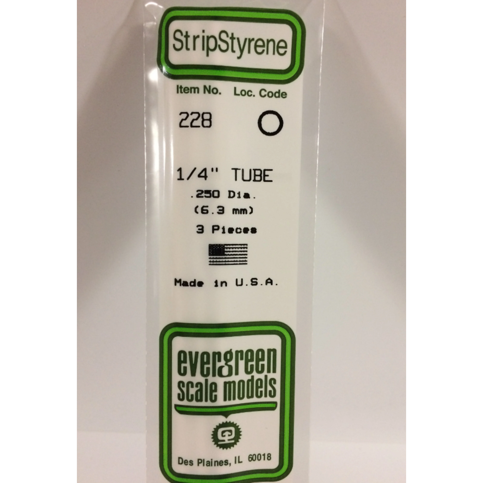 Evergreen Scale Models Evergreen 228 - .250" (6.3MM) X 14" OPAQUE WHITE POLYSTYRENE Tubing (3) Pack