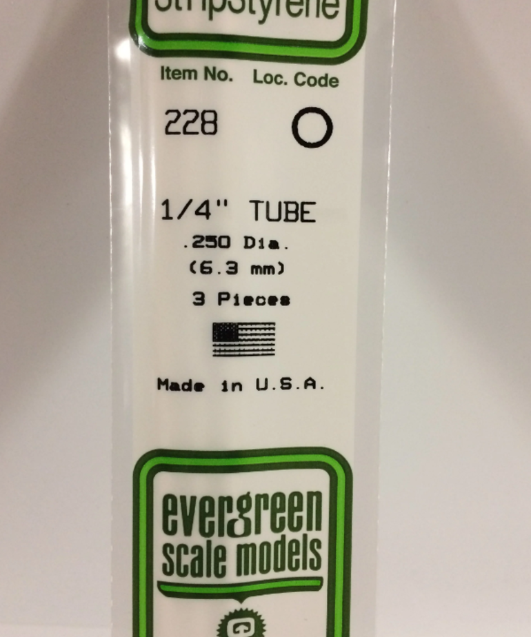 Evergreen Scale Models Evergreen 228 - .250" (6.3MM) X 14" OPAQUE WHITE POLYSTYRENE Tubing (3) Pack