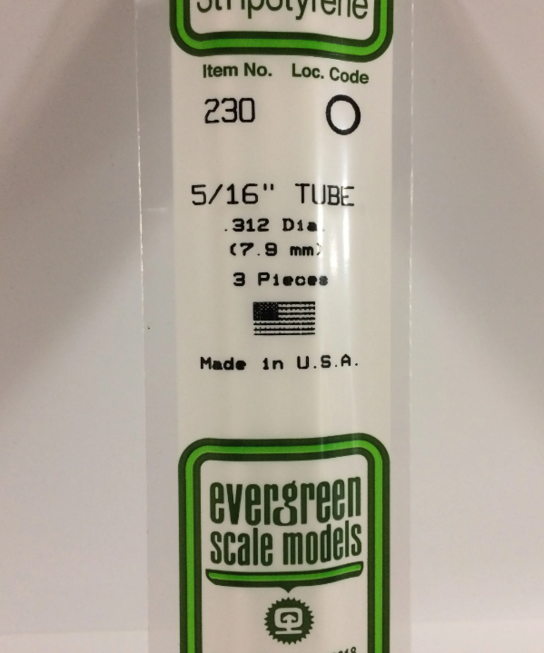 Evergreen Scale Models Evergreen 230 - .312" (7.9MM) X 14" OPAQUE WHITE POLYSTYRENE Tubing (3) Pack