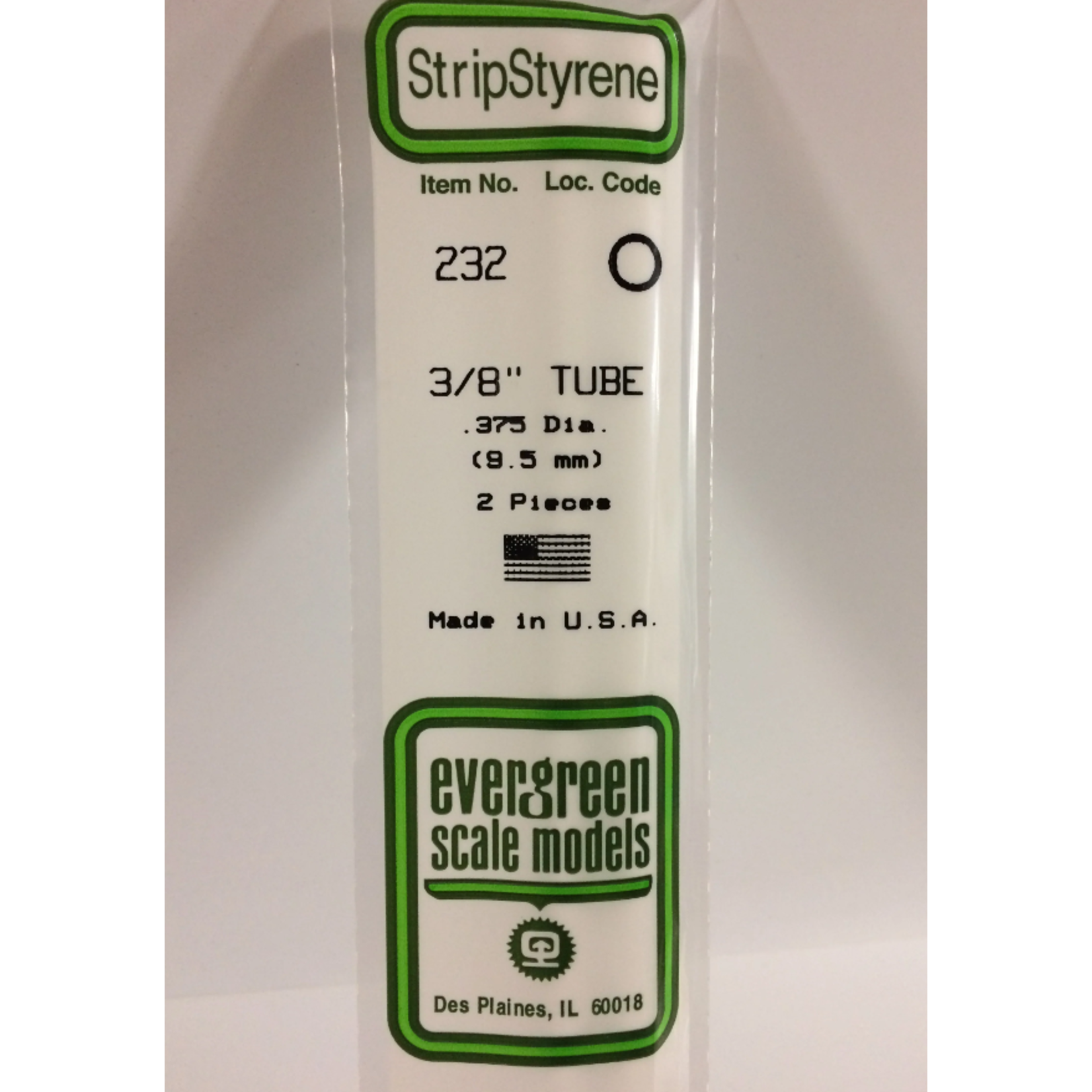 Evergreen Scale Models Evergreen 232 - .375" (9.5MM) X 14" OPAQUE WHITE POLYSTYRENE Tubing (2) Pack
