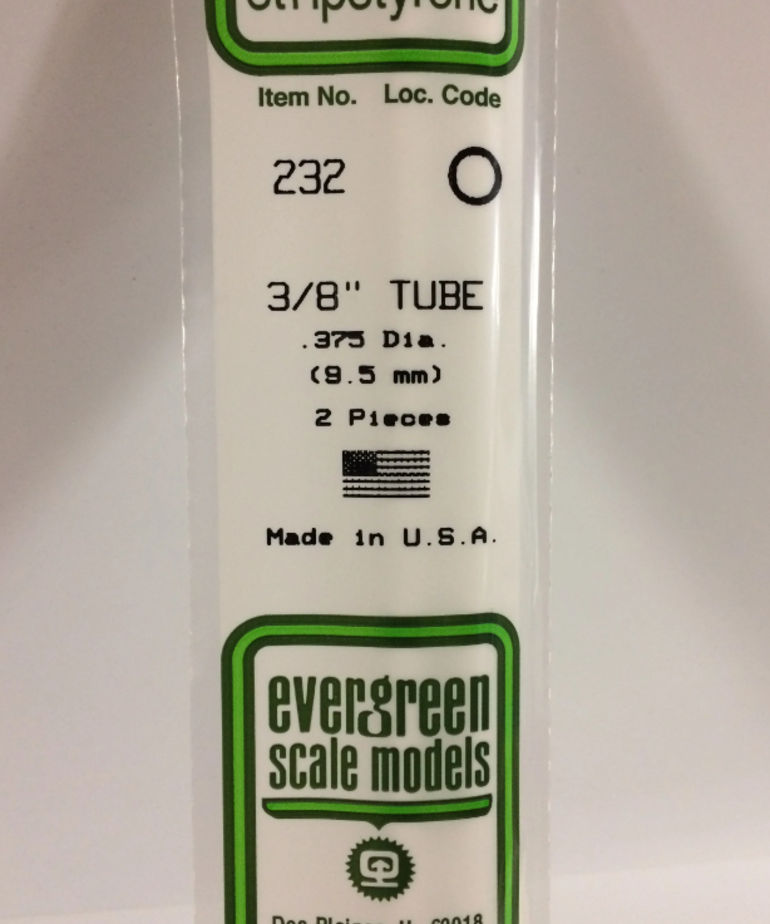 Evergreen Scale Models Evergreen 232 - .375" (9.5MM) X 14" OPAQUE WHITE POLYSTYRENE Tubing (2) Pack