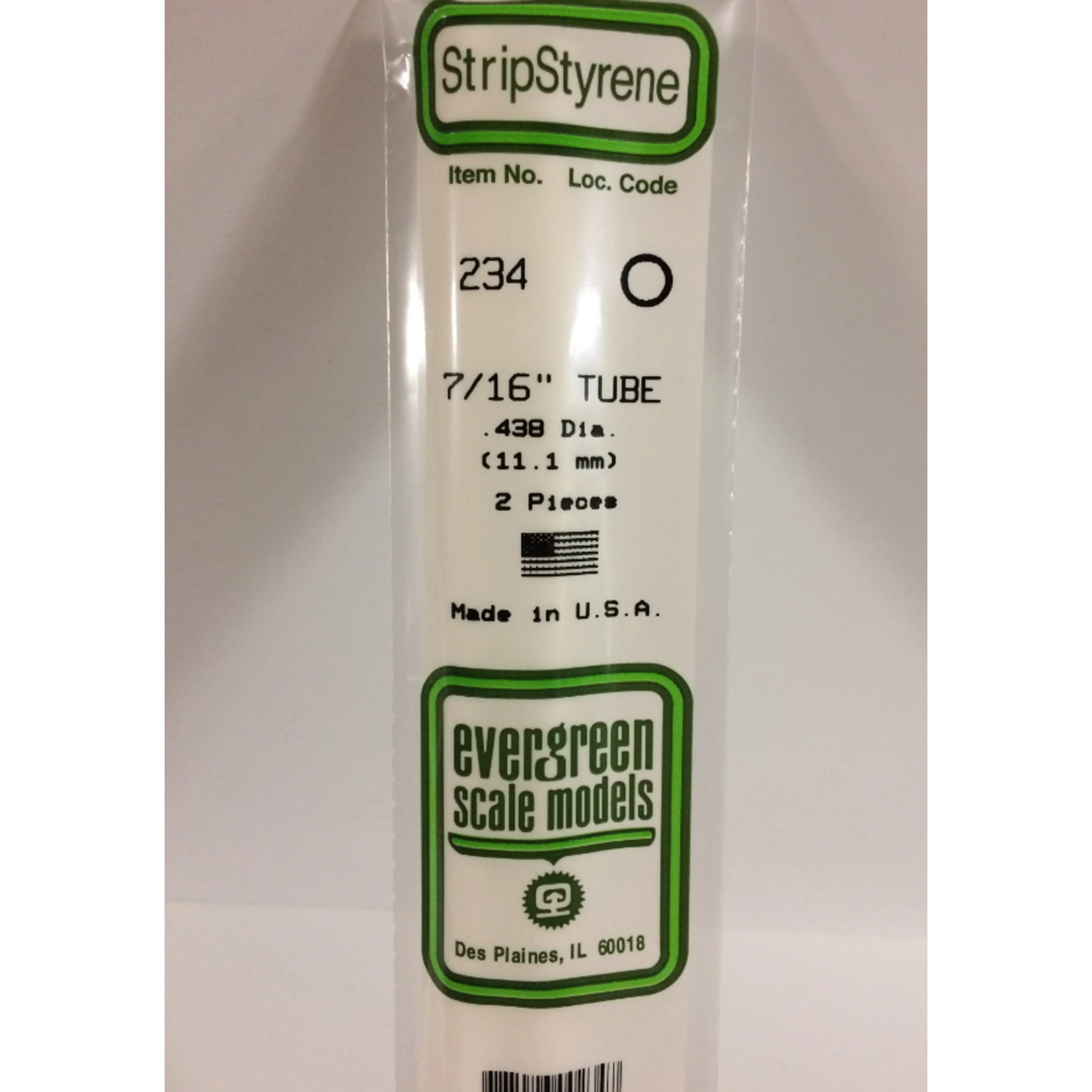Evergreen Scale Models Evergreen 234 - .438" (11.1MM) X 14" OPAQUE WHITE POLYSTYRENE Tubing (2) Pack