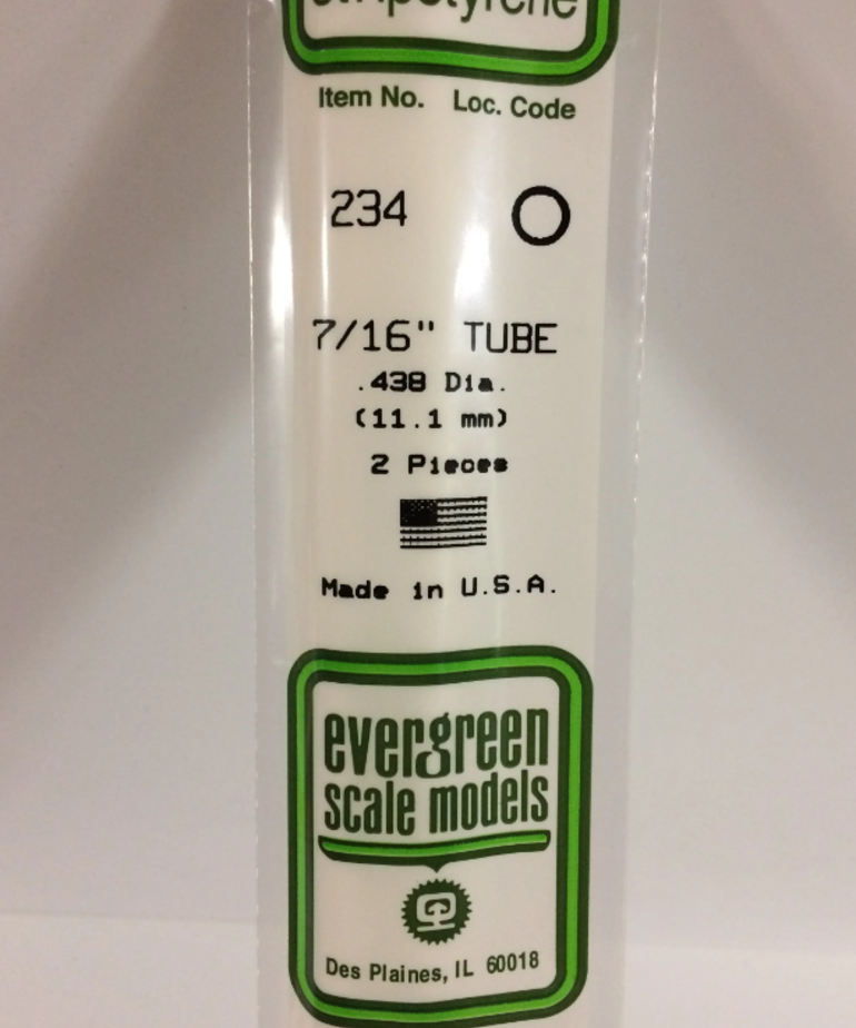 Evergreen Scale Models Evergreen 234 - .438" (11.1MM) X 14" OPAQUE WHITE POLYSTYRENE Tubing (2) Pack
