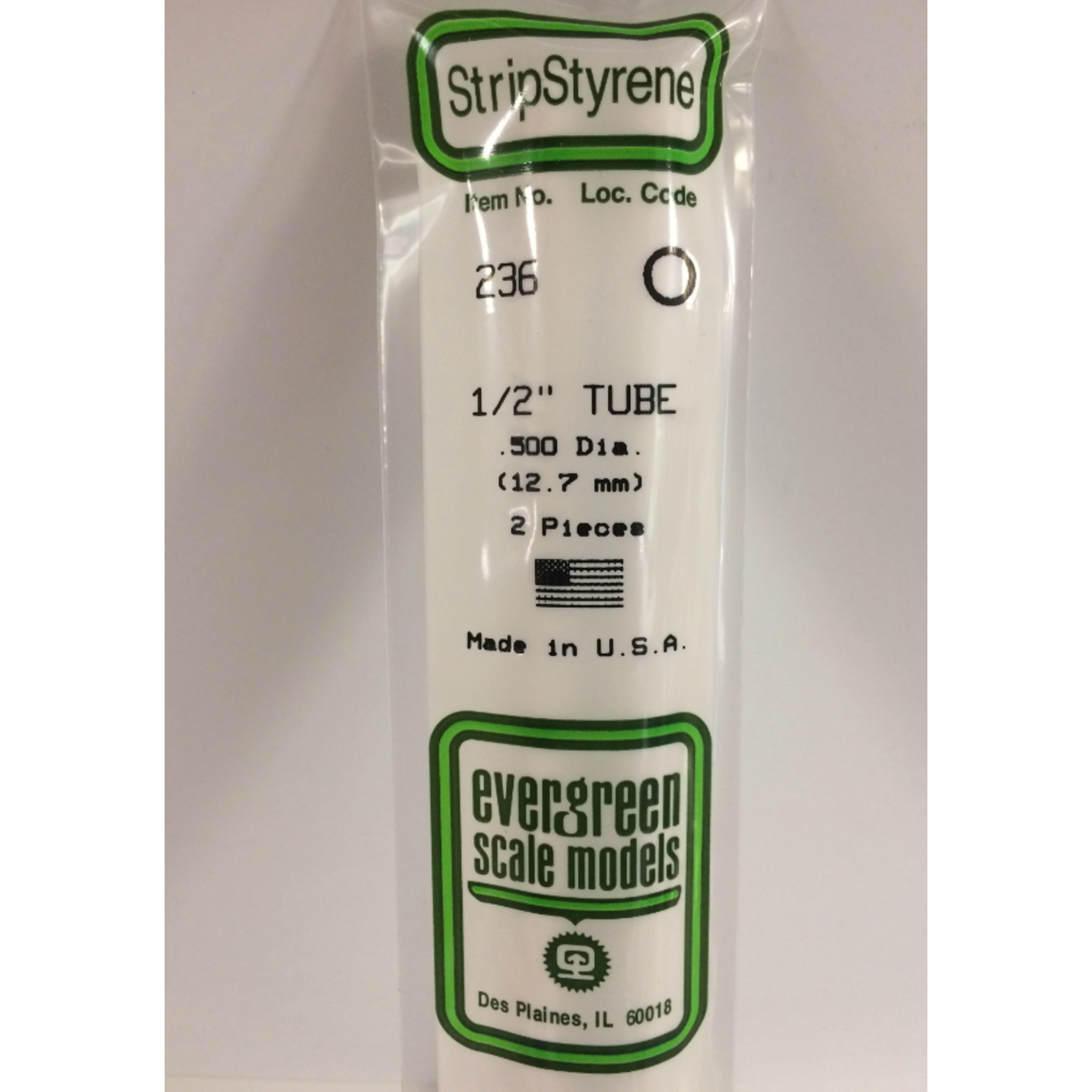 Evergreen Scale Models Evergreen 236 - .500" (12.7MM) X 14" OPAQUE WHITE POLYSTYRENE Tubing (2) Pack