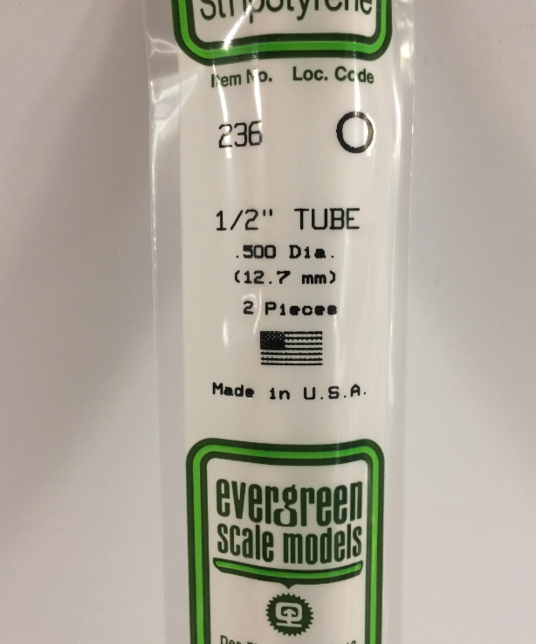 Evergreen Scale Models Evergreen 236 - .500" (12.7MM) X 14" OPAQUE WHITE POLYSTYRENE Tubing (2) Pack