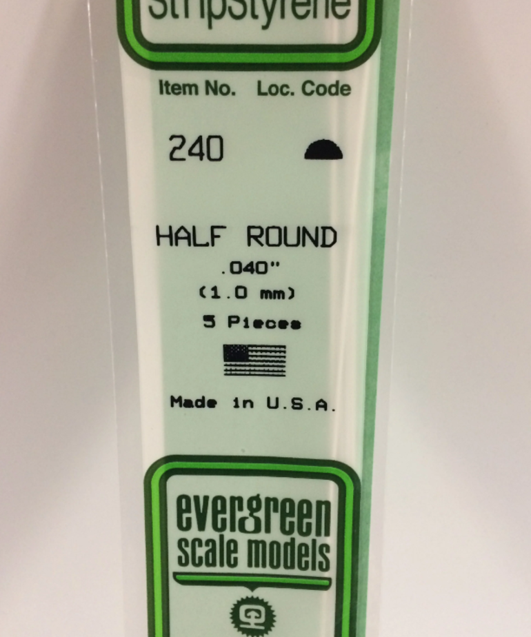 Evergreen Scale Models Evergreen 240 - .040" (1.0MM) X 14" OPAQUE WHITE POLYSTYRENE HALF ROUND (5) Pack
