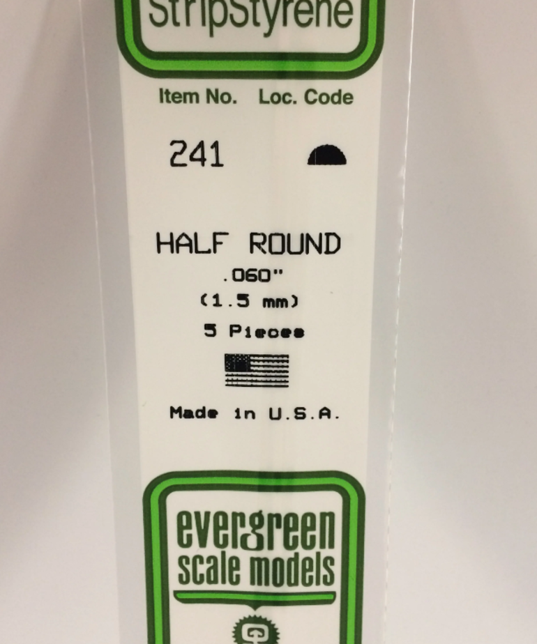 Evergreen Scale Models Evergreen 241 - .060" (1.5MM) X 14" OPAQUE WHITE POLYSTYRENE HALF ROUND (5) Pack