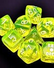 Chessex Chessex Lab Dice Translucent Neon Yellow With White (7) Set Chessex Chessex Lab Dice Translucent Neon Yellow With White (7) Set
