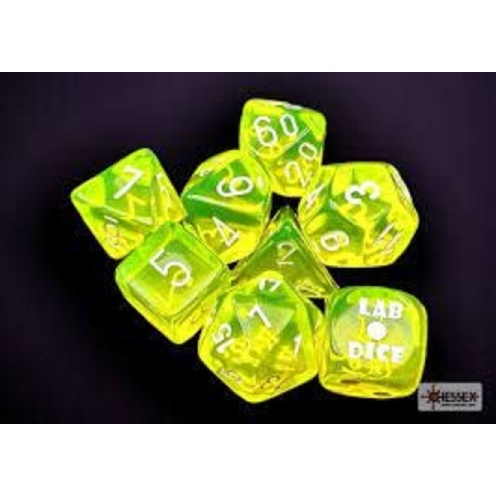 Chessex Chessex Lab Dice Translucent Neon Yellow With White (7) Set