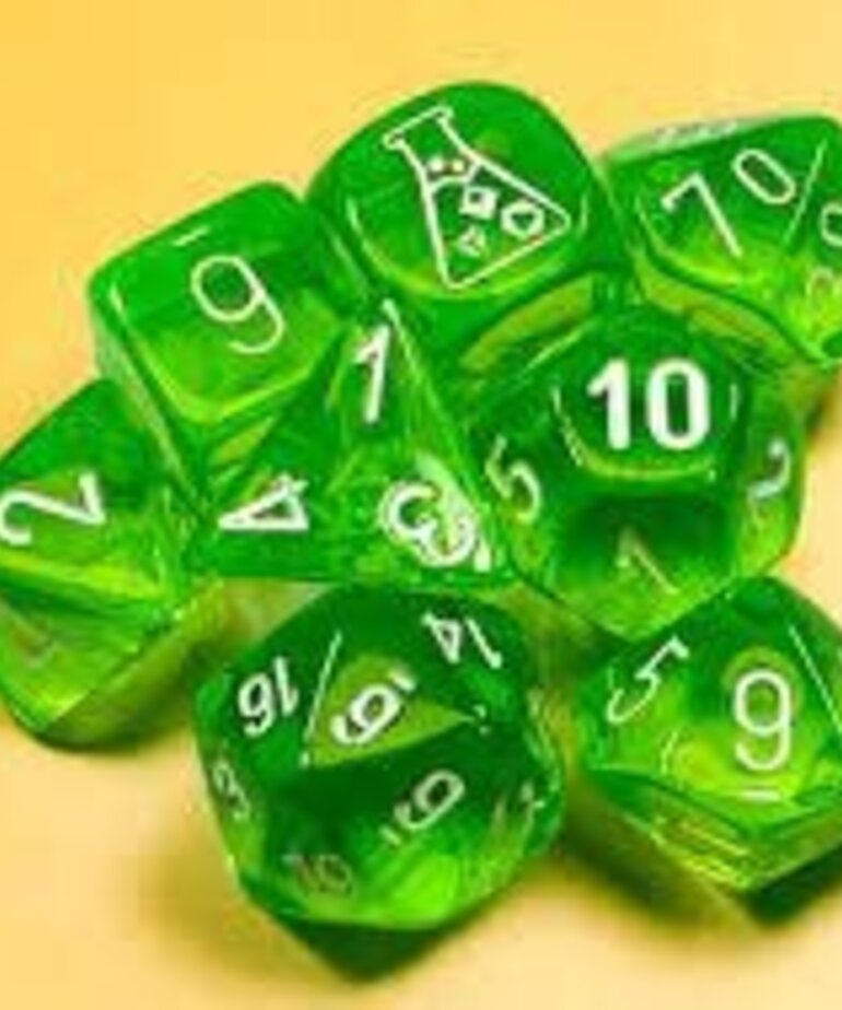 Chessex Chessex Lab Dice Translucent Rad Green With White (7) Set