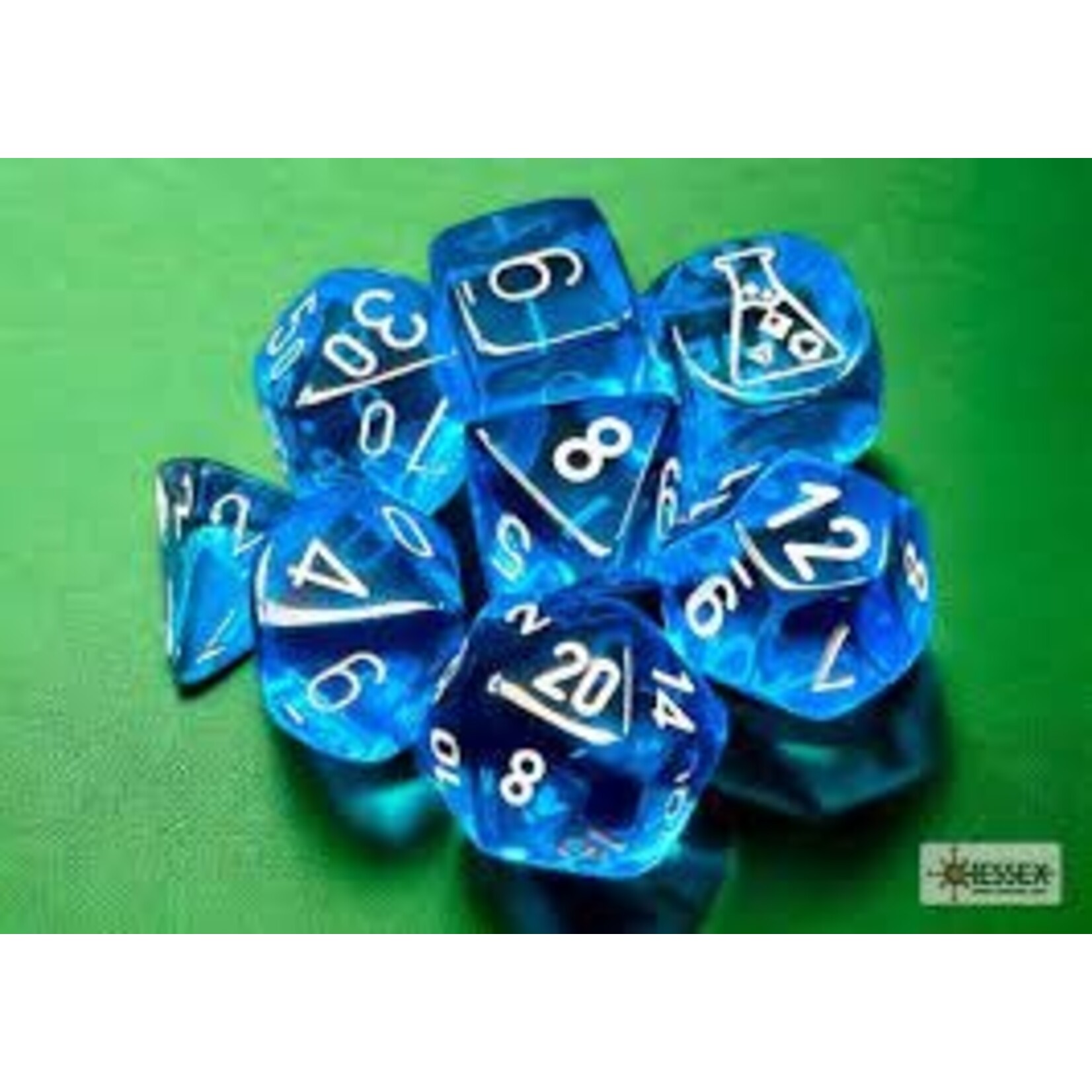 Chessex Chessex Lab Dice Translucent Tropical Blue With White (7) Set