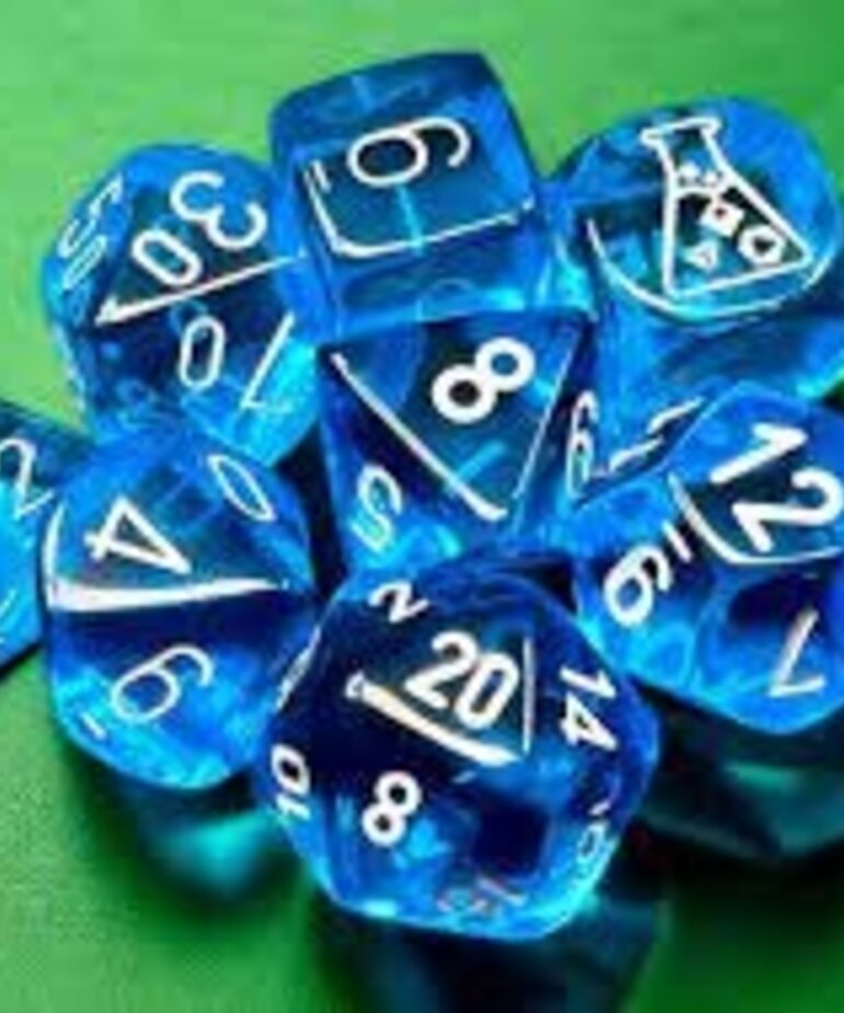 Chessex Chessex Lab Dice Translucent Tropical Blue With White (7) Set