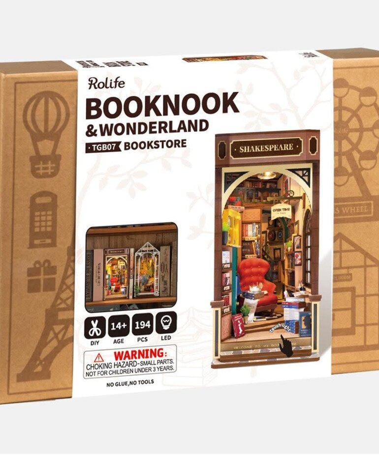 Robotime Rolife DIY Miniature Dollhouse Kit: Bookstore Book Nook & Wonderland