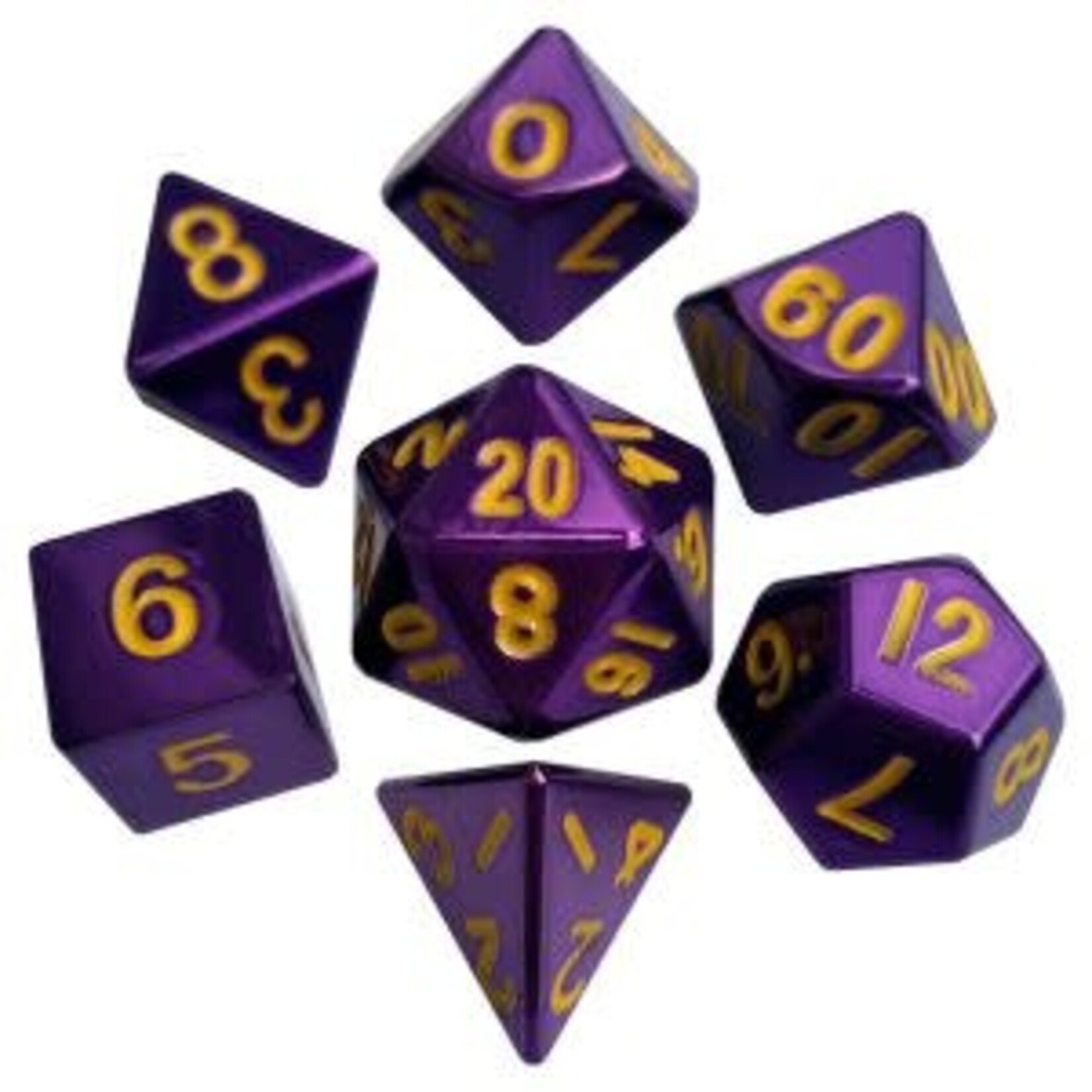 Metallic Dice Games MDG Poly Dice 16mm Metal Purple with Gold (7) Set