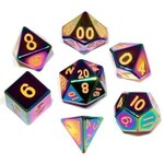 Metallic Dice Games MDG Poly Dice 16mm Metal Flame Torched Rainbow (7) Set
