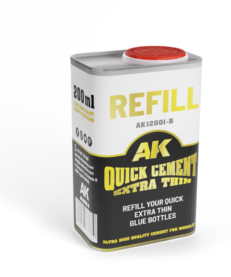 AK Interactive AK-12001-B REFILL Plastic Quick Cement Extra Thin Density (200ml)
