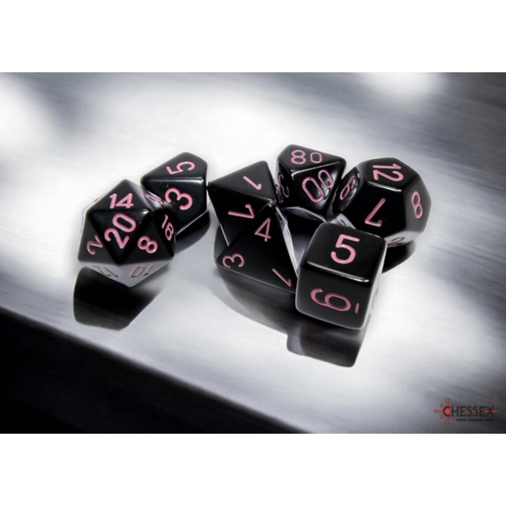Chessex Chessex Polyhedral Opaque Black with Pink (7) Set