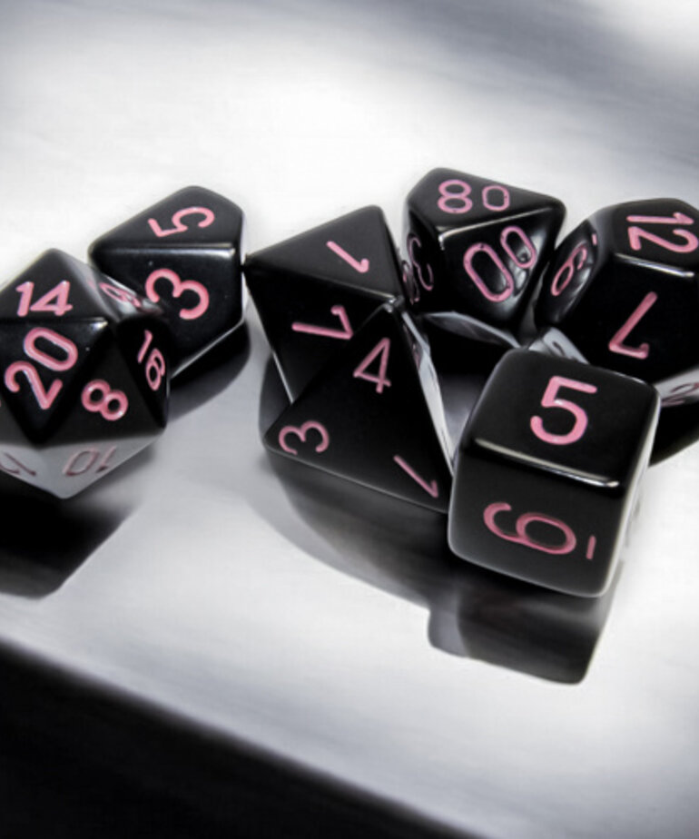 Chessex Chessex Polyhedral Opaque Black with Pink (7) Set