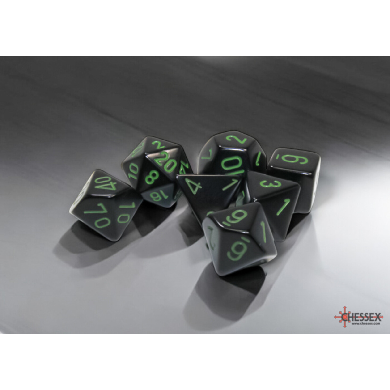 Chessex Chessex Polyhedral Opaque Black with Green (7) Set