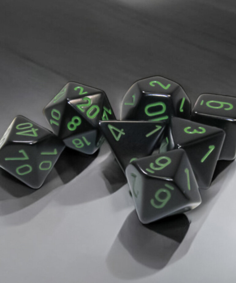 Chessex Chessex Polyhedral Opaque Black with Green (7) Set