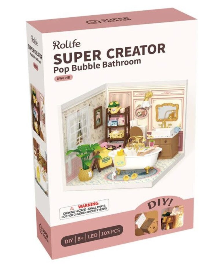 Robotime Rolife DIY Miniature Dollhouse Kit: Pop Bubble Bathroom