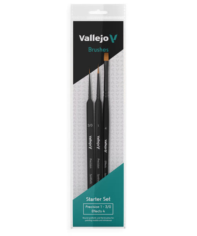Vallejo Vallejo Brush Set: Starter (Round No.1 & 3/0 Triangular Handle, Flat No.4, synthetics)