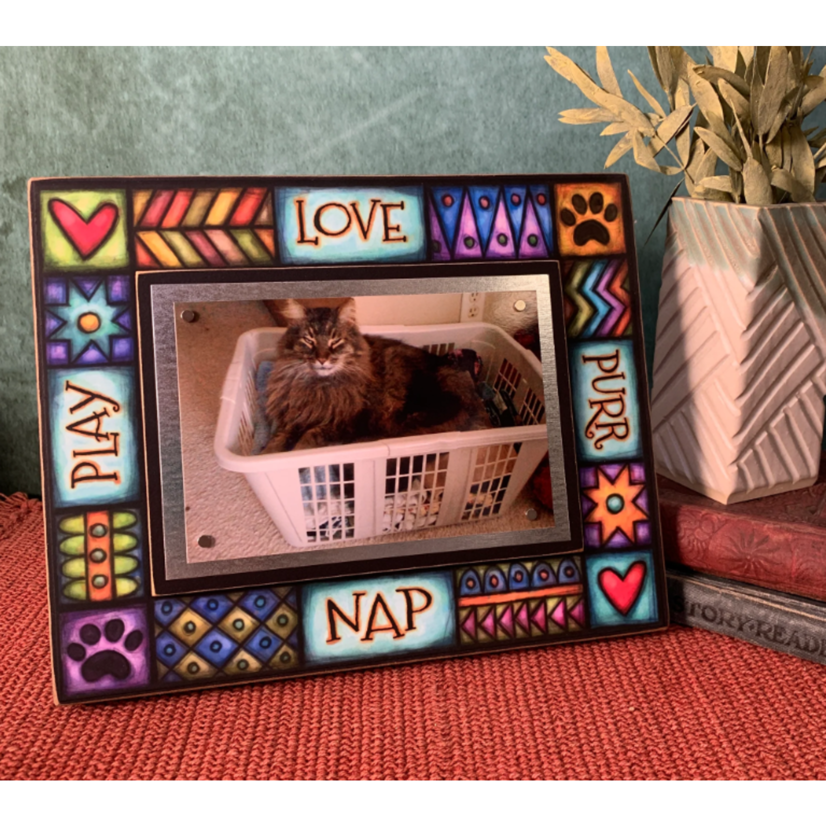 LOVE, PURR, NAP, PLAY - WOOD ART PICTURE FRAME