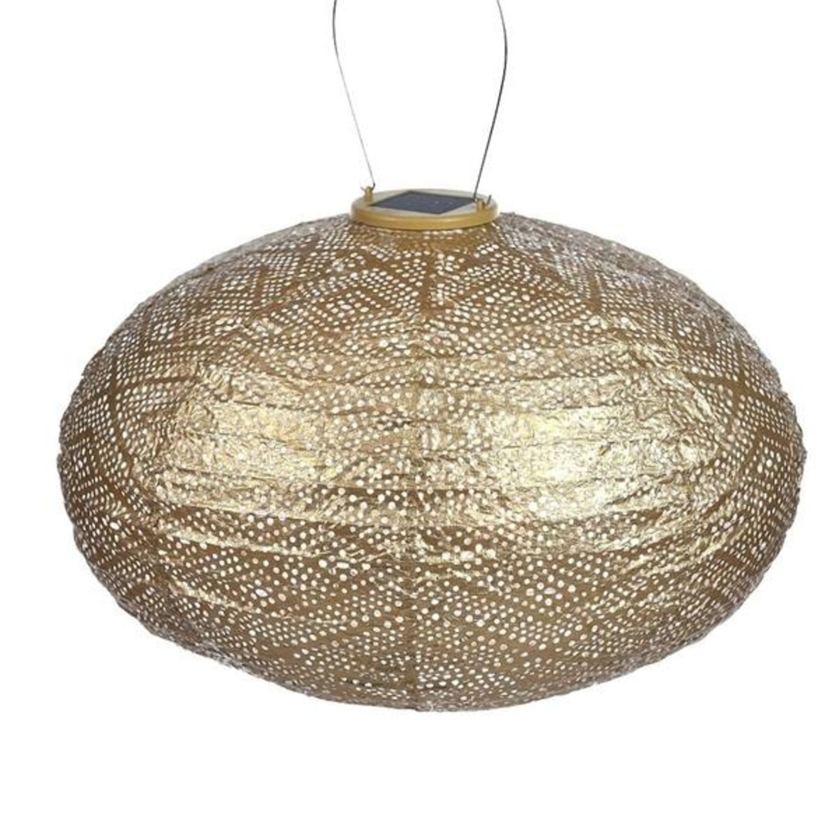 16" Oval Ikat Design LED Lantern, Gold