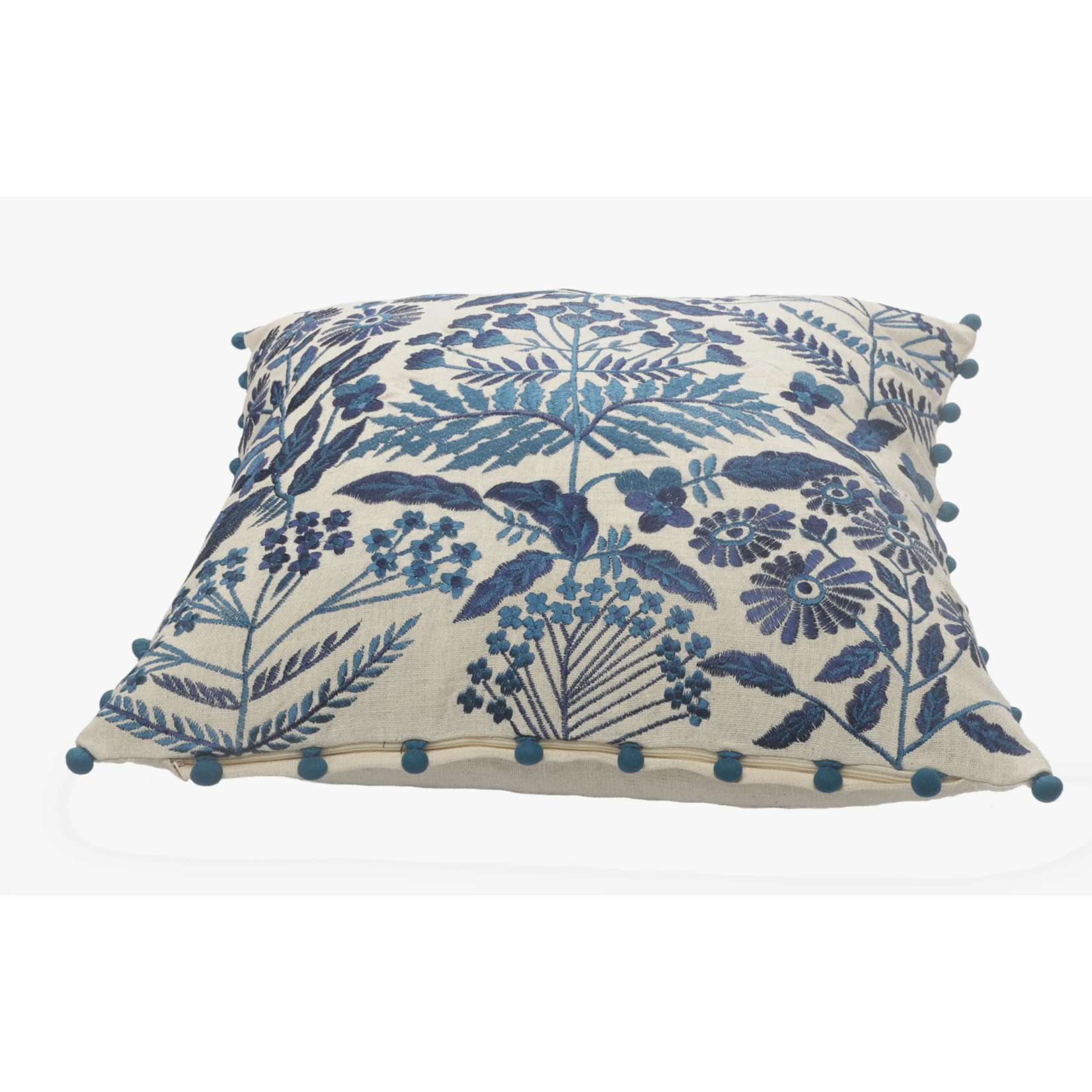 OFF-WHITE AND NAVY BOHEMIAN FLORAL THROW PILLOW