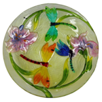18" Three Dragonflies with Iris Glass Plate Bird Bath