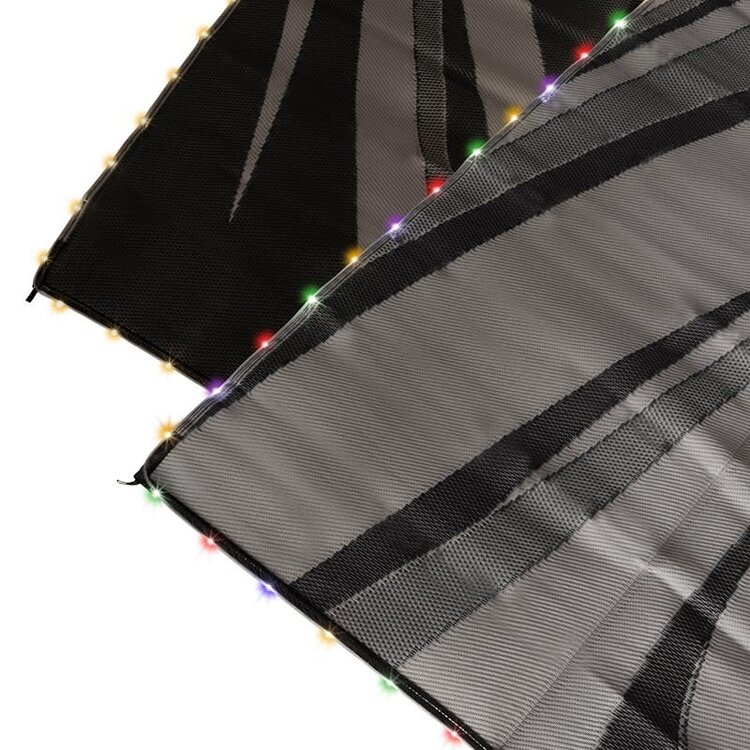 Faulkner Patio Mat Swish 12 Foot  x 9 Foot  Black/ Gray with Solar/ Lights