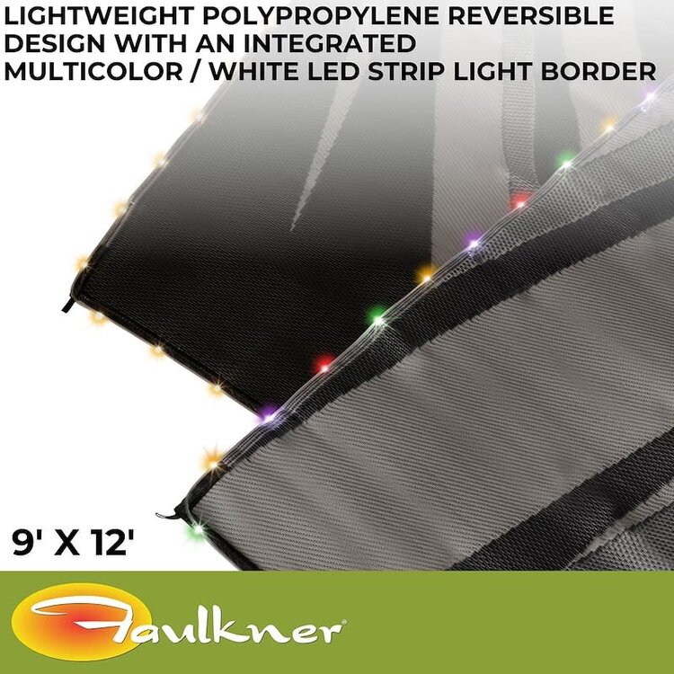 Faulkner Patio Mat Swish 12 Foot  x 9 Foot  Black/ Gray with Solar/ Lights