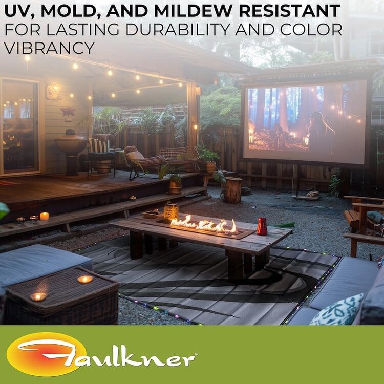 Faulkner Patio Mat Swish 12 Foot  x 9 Foot  Black/ Gray with Solar/ Lights