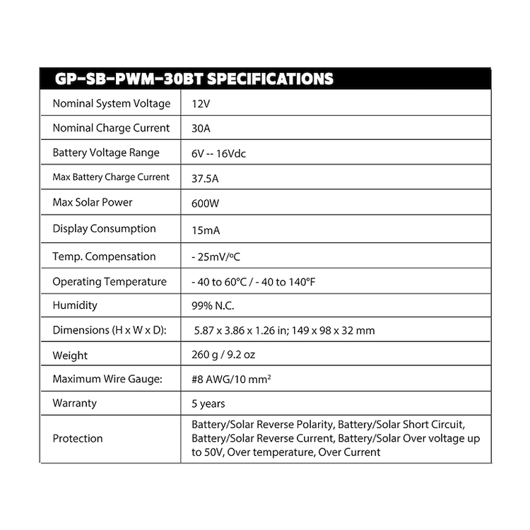 Go Power 30A PWM Controller With Bluetooth Single Bank