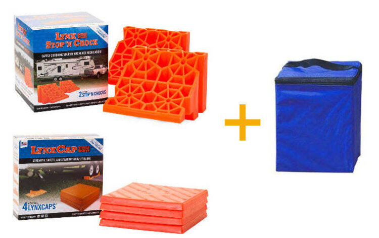 Tri-Lynx Trailer Leveling Kit; With Four 00019 Leveling Block/ Two 00018 Wheel Chock/ Lynx Blue Bag