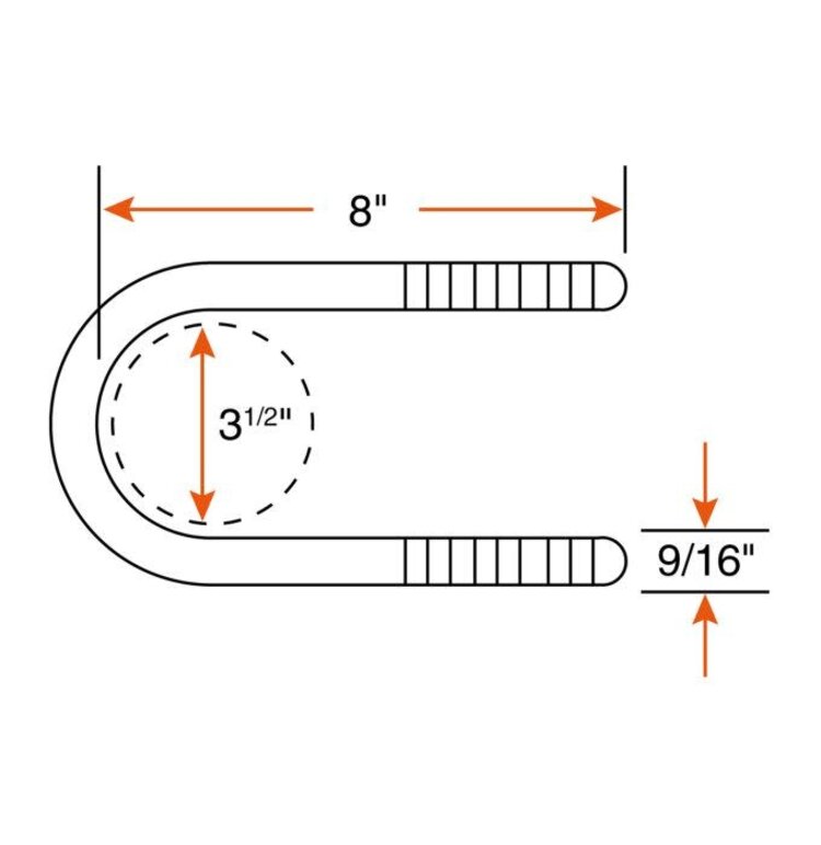 Frameco 3 1/2" x 8" Round U-bolt 9/16" Stem