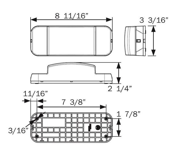 Optronics Trailer Light; Stop/ Turn/ Tail Light; LED; Rectangular Passenger Side; White Base