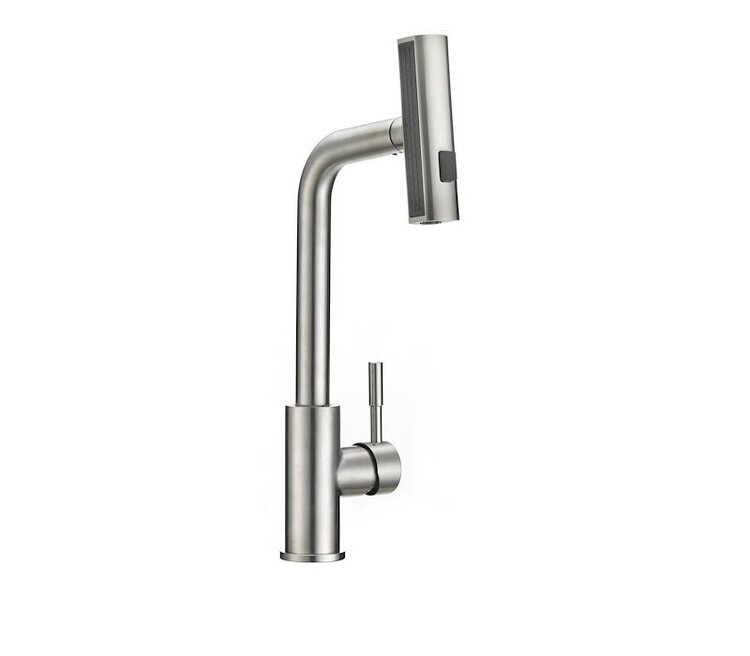 Dura Faucet Single Piece Deck Mount; Rainfall Pull Out Spout; Lever Type Satin Nickle