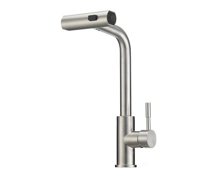 Dura Faucet Single Piece Deck Mount; Rainfall Pull Out Spout; Lever Type Satin Nickle