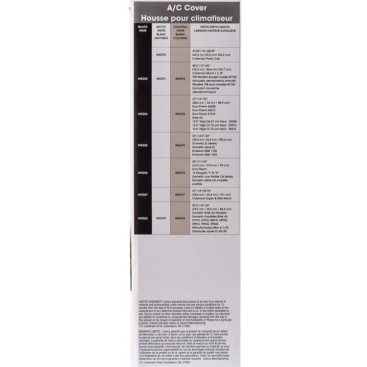 Camco A/C Cover Mach 1/2/3 White