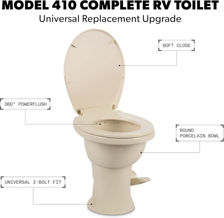 Dometic Bone Toilet; 410 Series; Standard Profile; 18 Inch Seat Height; Slow Close