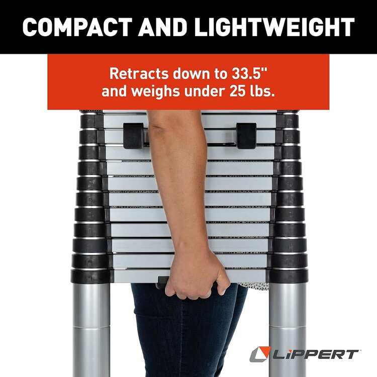 Lippert Utility Ladder; On-The-Go™; Vehicle Mounted Universal When Equipped With Ladder Receiver; Telescoping; 12 Foot 6 Inch Height