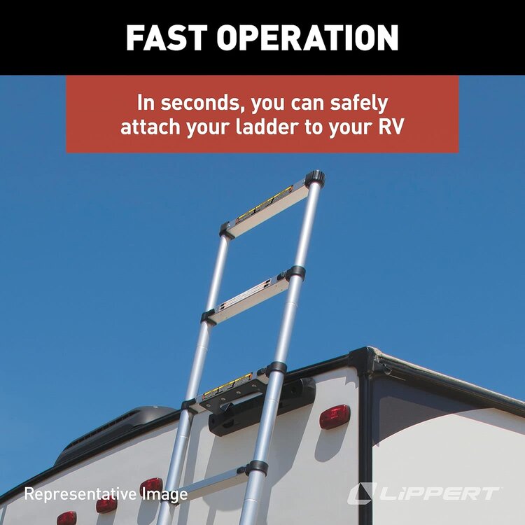 Lippert Utility Ladder; On-The-Go™; Vehicle Mounted Universal When Equipped With Ladder Receiver; Telescoping; 12 Foot 6 Inch Height