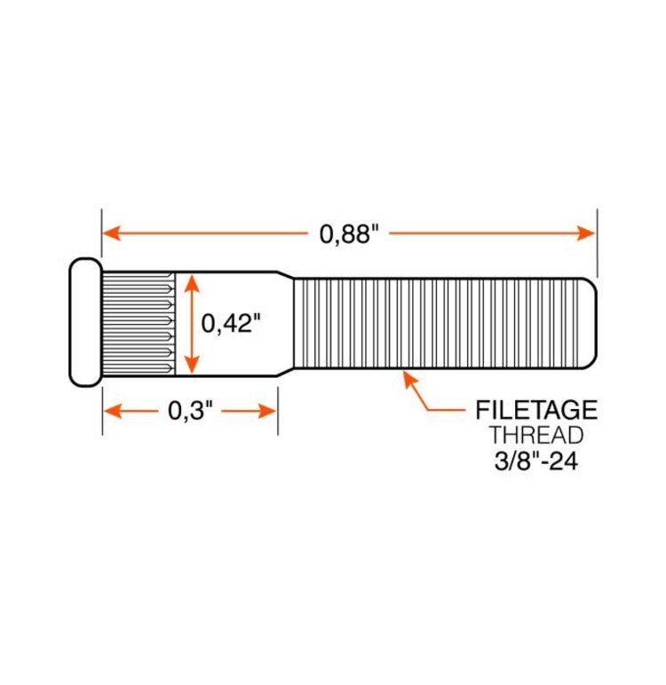 3/8"-24 x 0.88" press in stud 0.42" spline (for 1007G spindle)