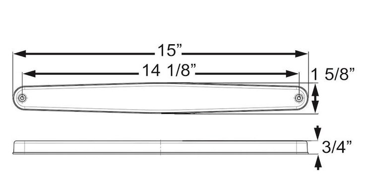 Trailer Light; Stop/ Turn/ Tail Light; LED Bulb; Rectangular; Red; 15 Inch Length x 1-5/8 Inch Width x 3/4 Inch Height; 12 Volt; Polycarbonate Lens And Housing; Single