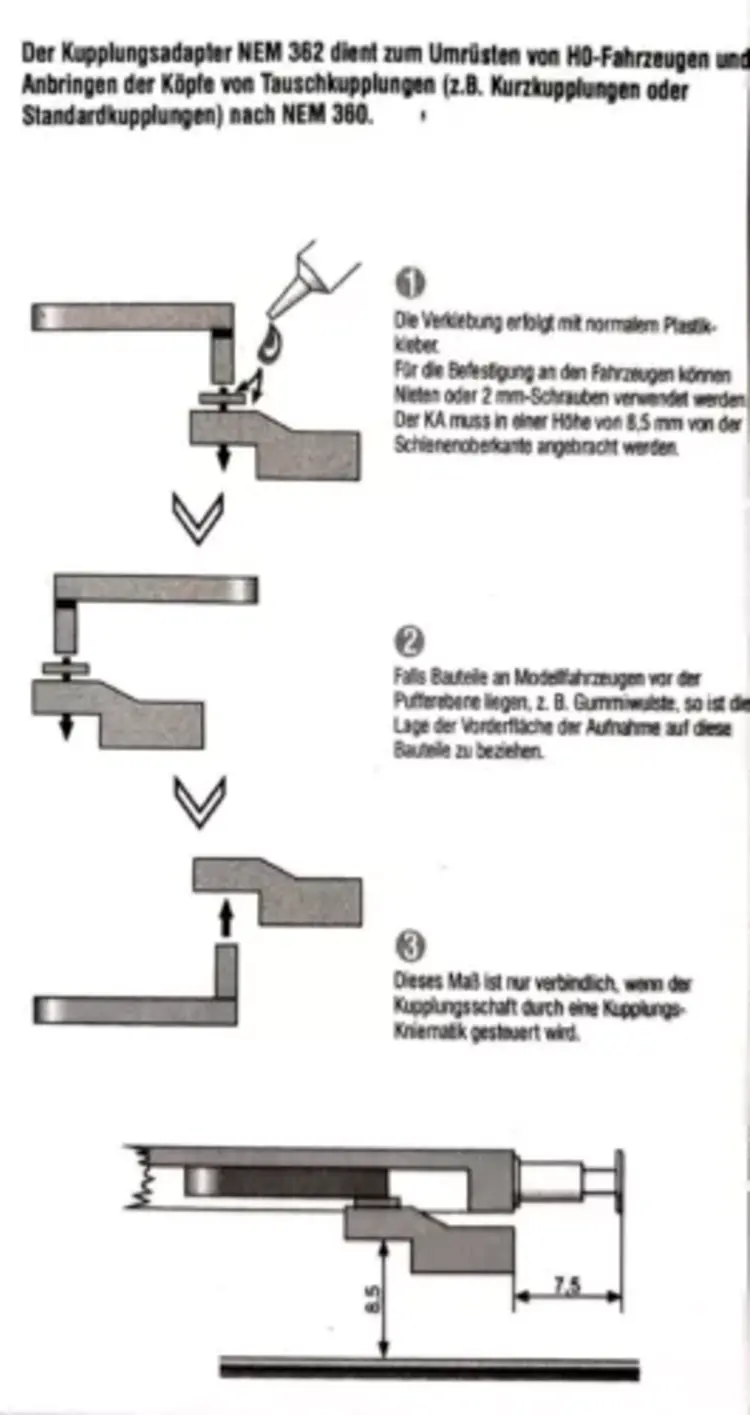 Rietze Rietze 85502 H0 Coupler Adapter Kupplungsaufnahmeadapter NEM 362