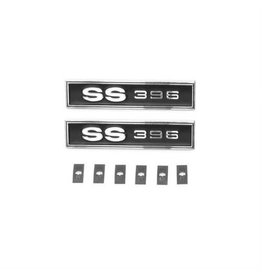 TWE 1969 Chevelle "SS 396" Door Panel Emblems w/ Mounting Clips - Pair